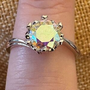 Triple White Gold Plated One Carat Fantasy Yellow Moissanite Ring Size 7